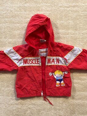 Vintage 80s KidStuff “Muscle Man” Kids Windbreaker Jacket Size 2